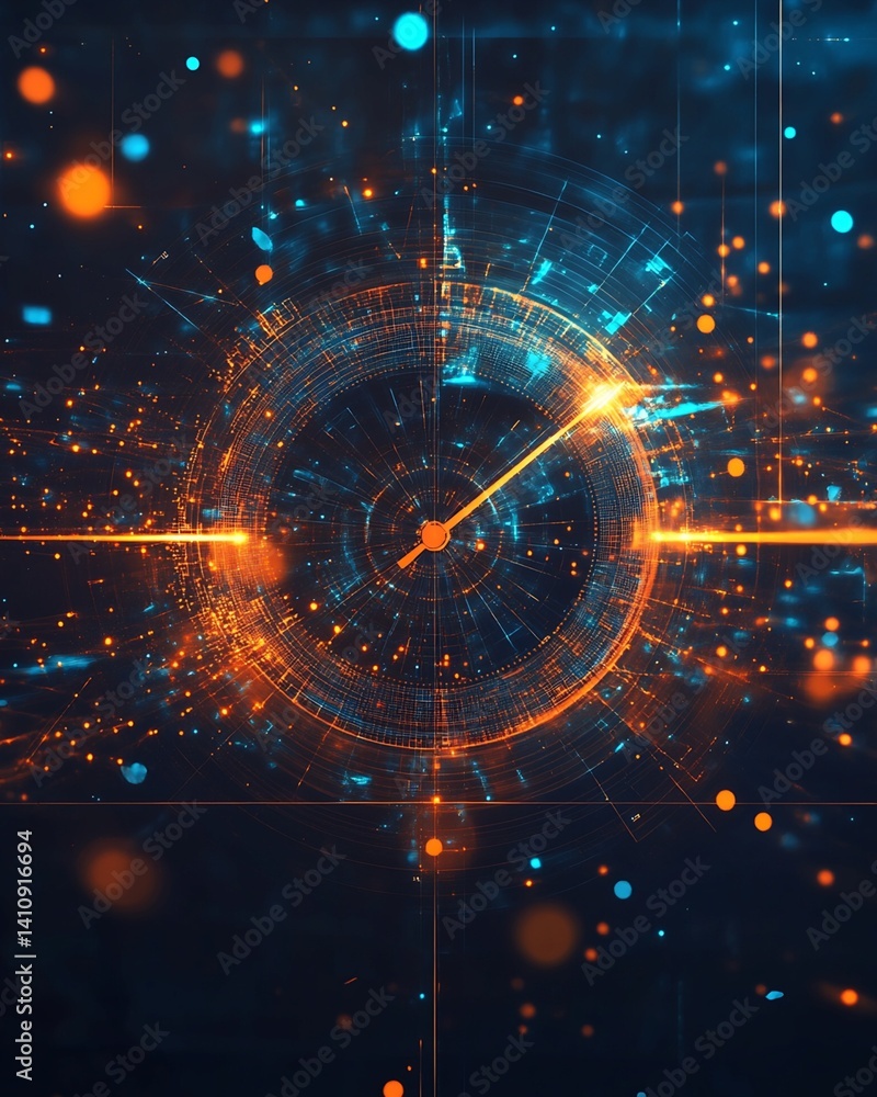 Poster abstract digital clock with luminous particles