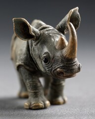 Fototapeta premium Detailed bronze sculpture of a young black rhinoceros.