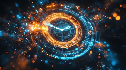 Obraz premium Digital Clock with Concentric Circular Light Patterns