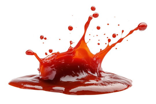 Vivid Red Ketchup Splash Creating Dynamic Droplets on a Transparent Background - Powered by Adobe