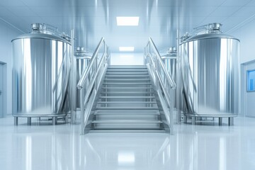 Obraz premium Stainless steel tanks in factory