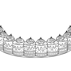 Black & White Cakes Border, Simple Dessert Design, Invitation Illustration