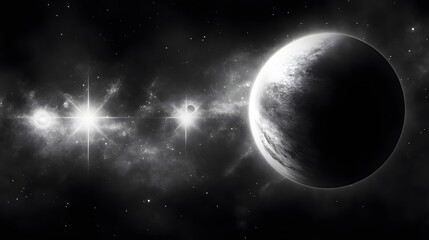 Fototapeta premium Monochromatic Planet and Binary Stars in Space