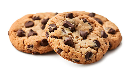 Three chocolate chip cookies stacked on top of each other