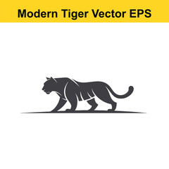 Vector modern style tiger walking, silhouette