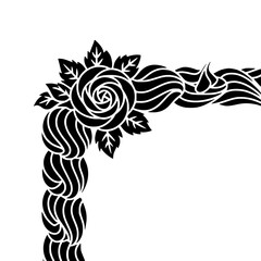 Fototapeta premium Black Rose Floral Corner Border, Elegant Minimalist Design
