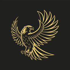 Golden Eagle Logo with Spread Wings on Dark Background Majestic and Elegant Design.