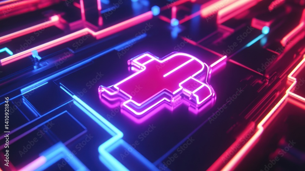 Poster futuristic circuit board displaying a glowing abstract form technology