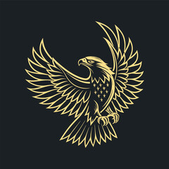 Golden Eagle Logo with Spread Wings on Dark Background Majestic and Elegant Design.
