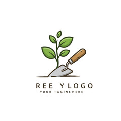 Gardening logo with plant and shovel