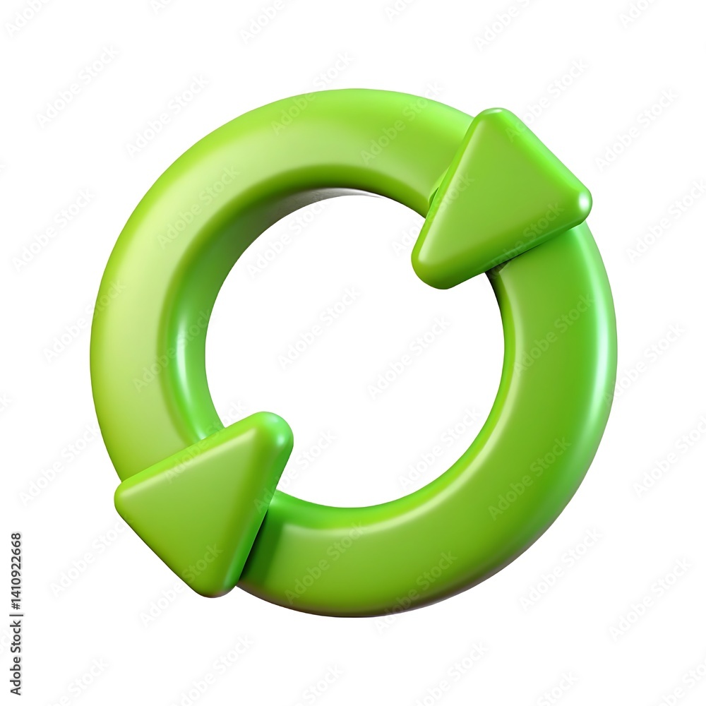 Poster a glossy green circular arrow symbol with three arrowheads on a white isolated background design ele