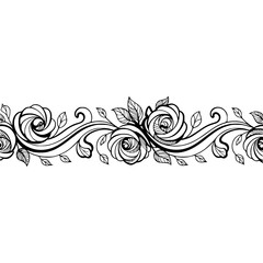 Elegant Rose Floral Border Vector, Black and White, Design Element