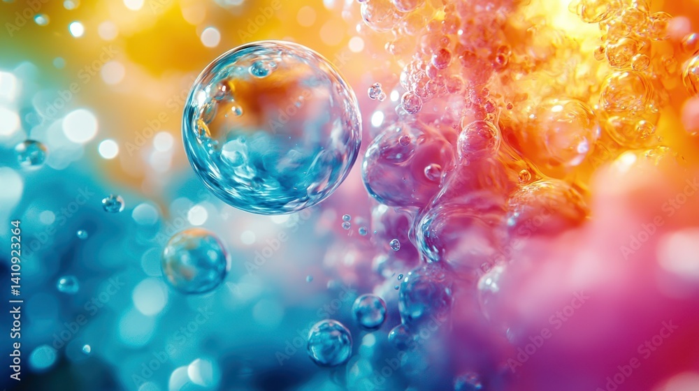 Poster bubbles float against colorful background