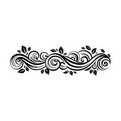 Fototapeta premium Elegant Floral Border, Black Swirls and Leaves on White