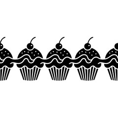 Vector Cupcake Border: Elegant Black & White Design for Celebrations