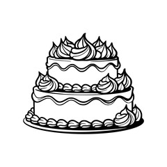 Two-Tier Cake Line Art Illustration: Celebration, Bakery, Birthday