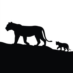 Big Cat Legacy: Parent & Cub Silhouette on a Divided Horizon