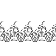 Cupcake Border Illustration: Hand-Drawn Dessert Design