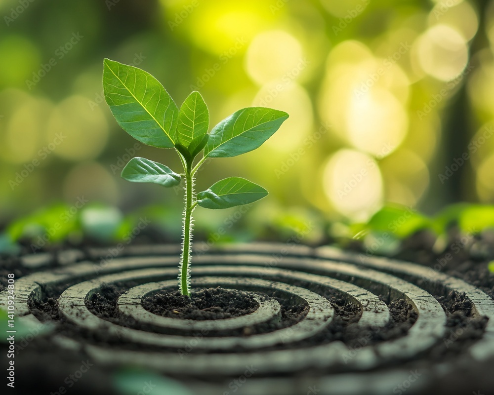 Poster seedling in concentric circles of soil