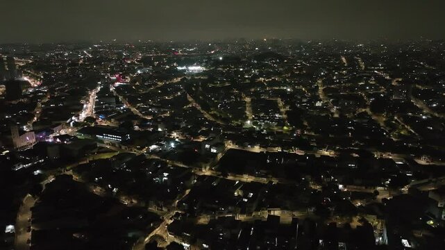 Itaquera neighborhood in S&atilde;o Paulo at night. Aerial view.