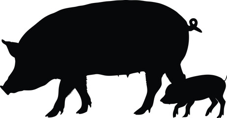 Farm Family Silhouette: Pig Parent & Piglet Stroll