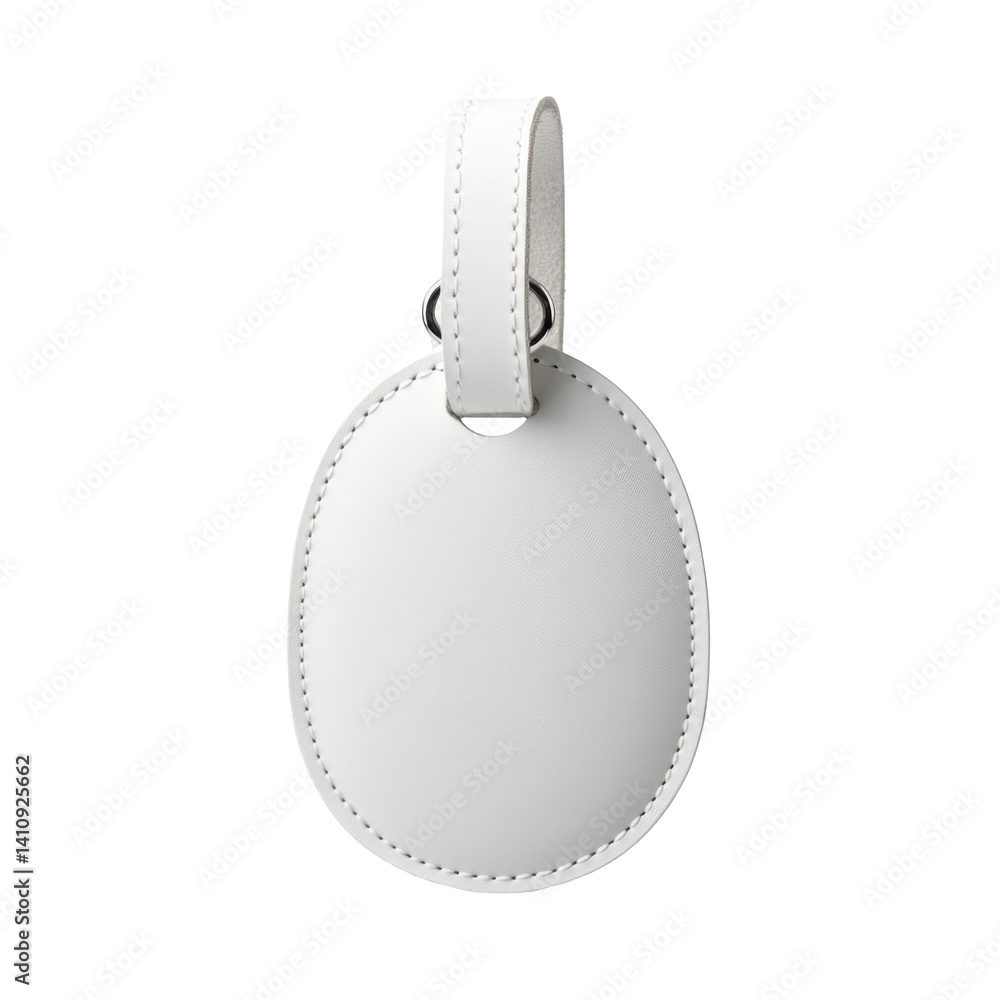 Poster elegant white leather key tag with smooth finish and sturdy loop for versatile use