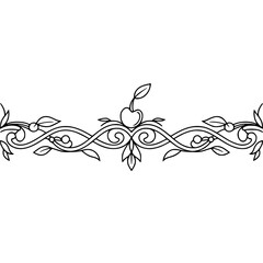 Elegant Cherry Vine Border, Minimalist Black and White Vector