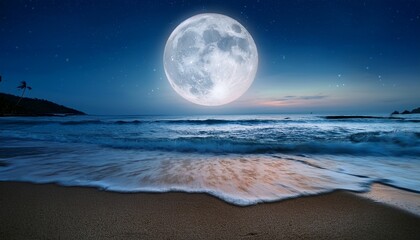Beach with full moon at night