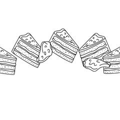 Hand-Drawn Cake Slices Pattern - Black and White Dessert Illustration