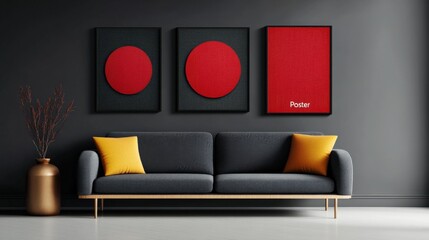 Living room interior with gray couch