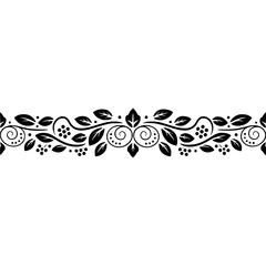 Elegant Black Floral Border on White Background, Vector Illustration