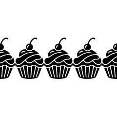 Black & White Cupcake Border: Vector Illustration