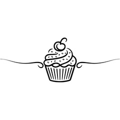 Minimalist Cupcake Logo with Cherry Ornament - Simple Line Art Design