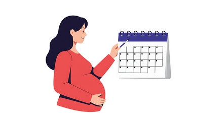 Pregnant woman checking calendar