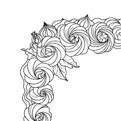 Vector Floral Corner Frame: Elegant Black and White Roses