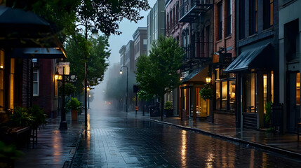 Fototapeta premium Rainy Night City Street Scene Pixel Art