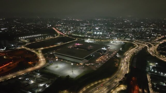 Itaquera neighborhood in S&atilde;o Paulo at night. Aerial view.