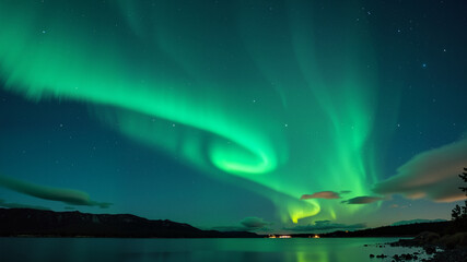 Northern lights dancing across the night sky