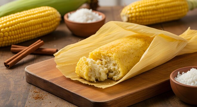 warm cornmeal pamonha on a board.