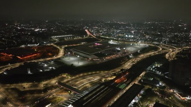 Itaquera neighborhood in S&atilde;o Paulo at night. Aerial view.