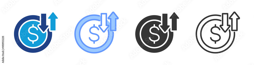 Poster currency fluctuation icon set multiple style collection