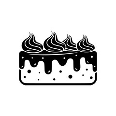 Black & White Cake Icon with Frosting and Drizzle