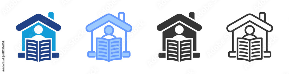 Poster home schooling icon set multiple style collection
