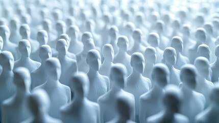 Obraz premium Crowd of blank, featureless, white figures. Uniformity in rows
