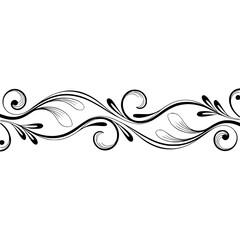 Elegant Floral Border Design, Black & White Vector, Seamless