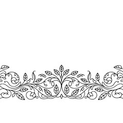 Elegant Floral Border Vector Illustration, Black and White Design