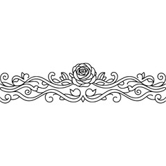 Elegant Floral Line Art Border with Rose, Vector Illustration