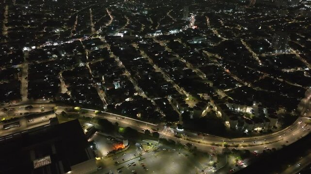 Itaquera neighborhood in S&atilde;o Paulo at night. Aerial view.