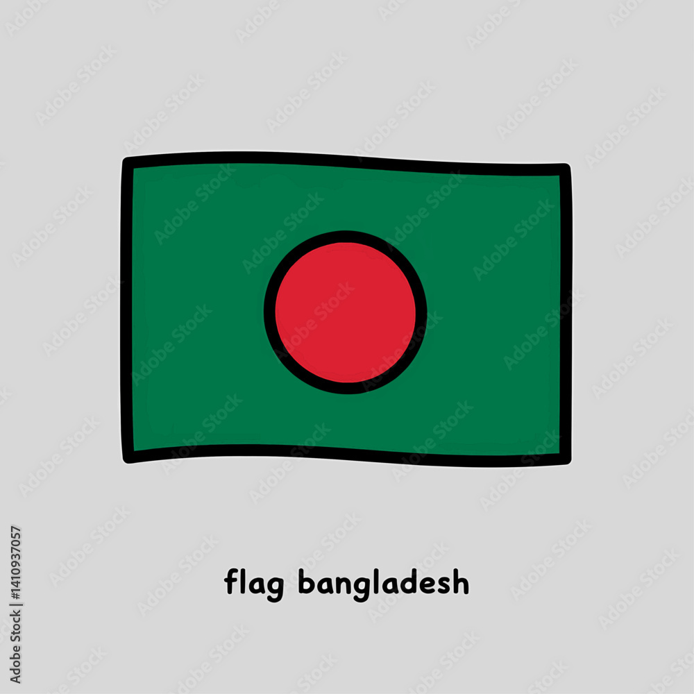 Poster a computer-generated image showing a rectangular flag with bold, cartoonish letters and thick black 