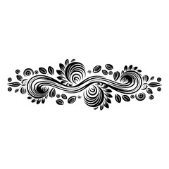 Fototapeta premium Elegant Floral Ornament, Black Swirls and Leaves on White Background